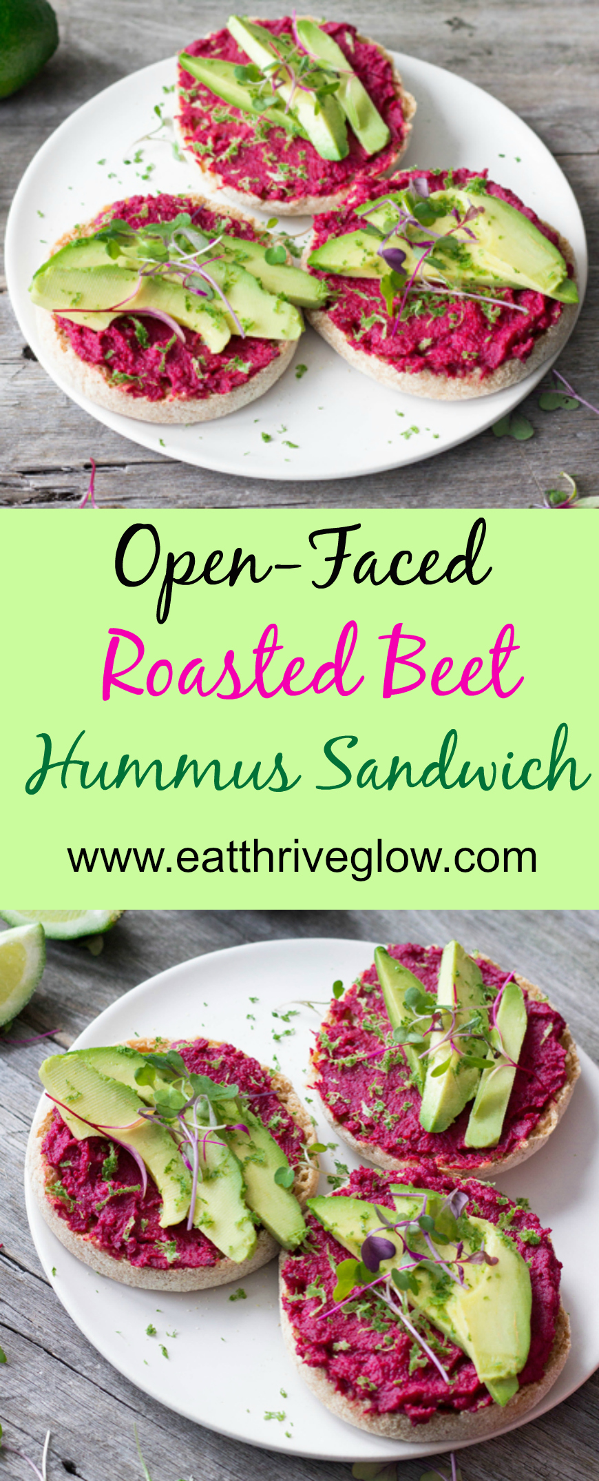 Open-Faced Roasted Beet Hummus Sandwich - Eat Thrive Glow