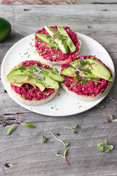 Open-Faced Roasted Beet Hummus Sandwich - Eat Thrive Glow