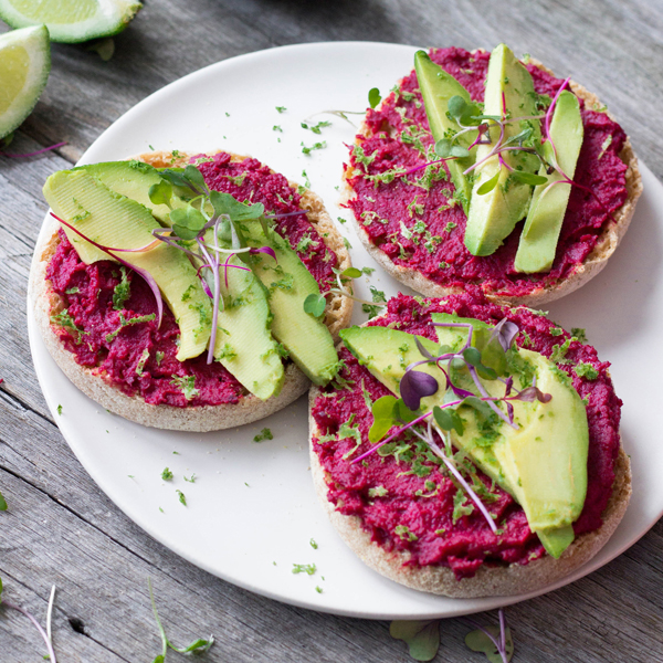 Open-Faced Roasted Beet Hummus Sandwich