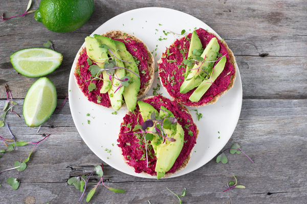 Open-Faced Roasted Beet Hummus Sandwich - Eat Thrive Glow