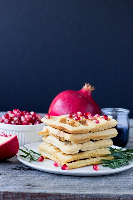 Red Lentil Waffles with Rosemary Pomegranate Syrup - Eat Thrive Glow