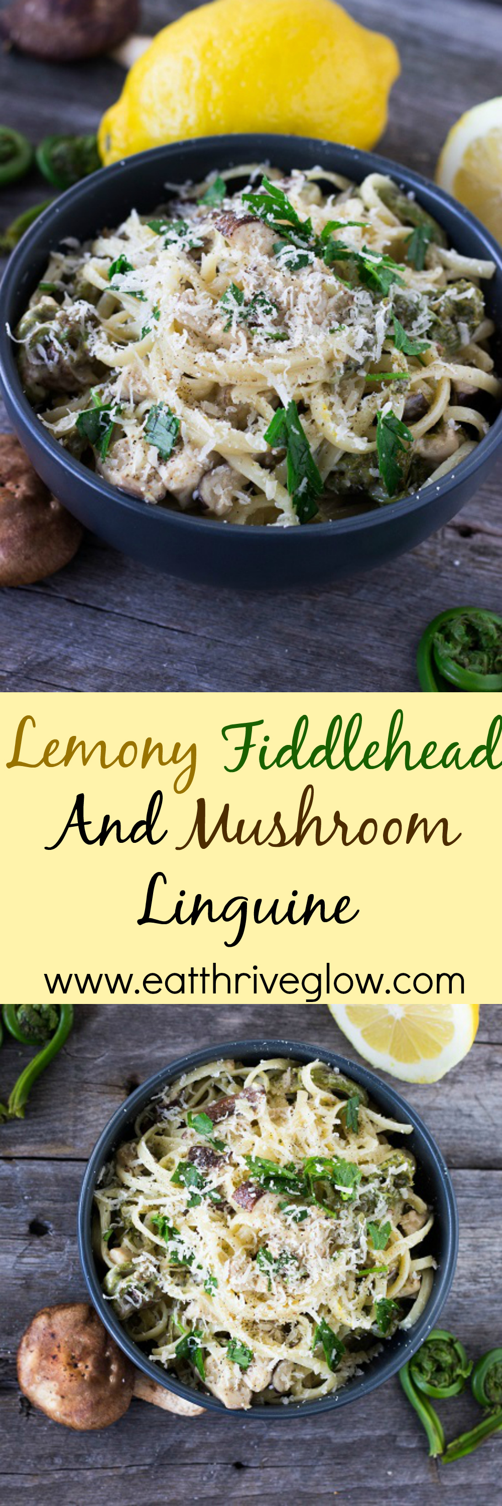 Lemony Fiddlehead and Mushroom Linguine - Eat Thrive Glow