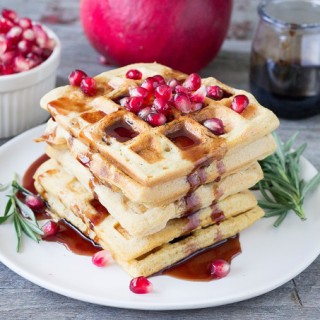 Red Lentil Waffles with Rosemary Pomegranate Syrup - Eat Thrive Glow