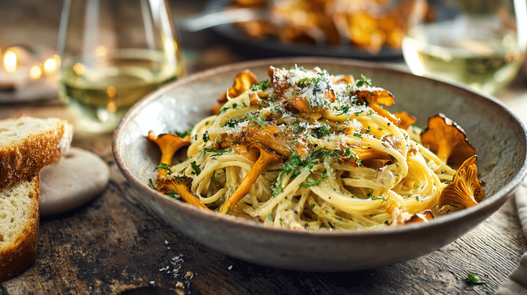 Creamy Chanterelle Pasta with Fresh Herbs & Wine