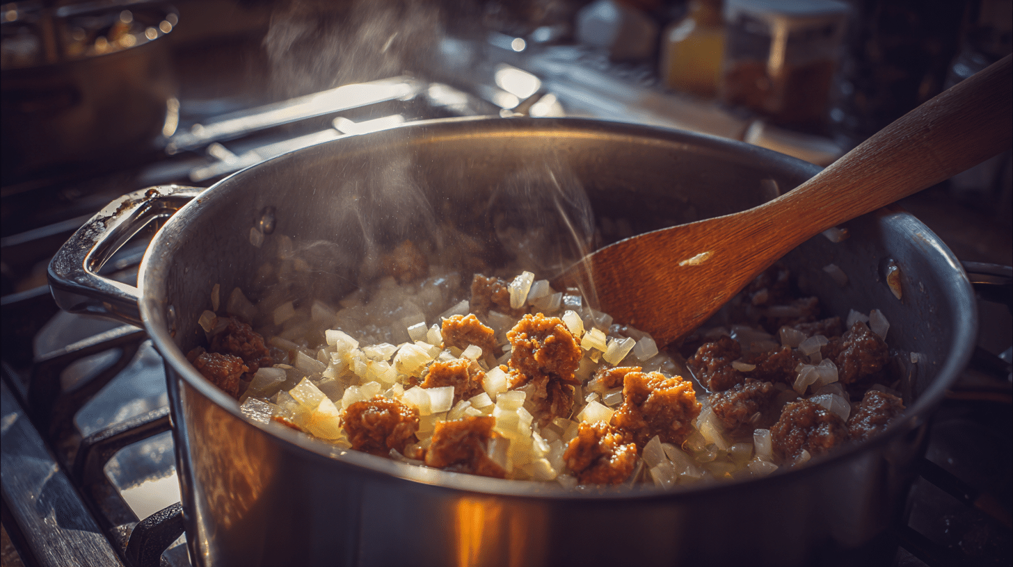 cooking-onion-and-sausage