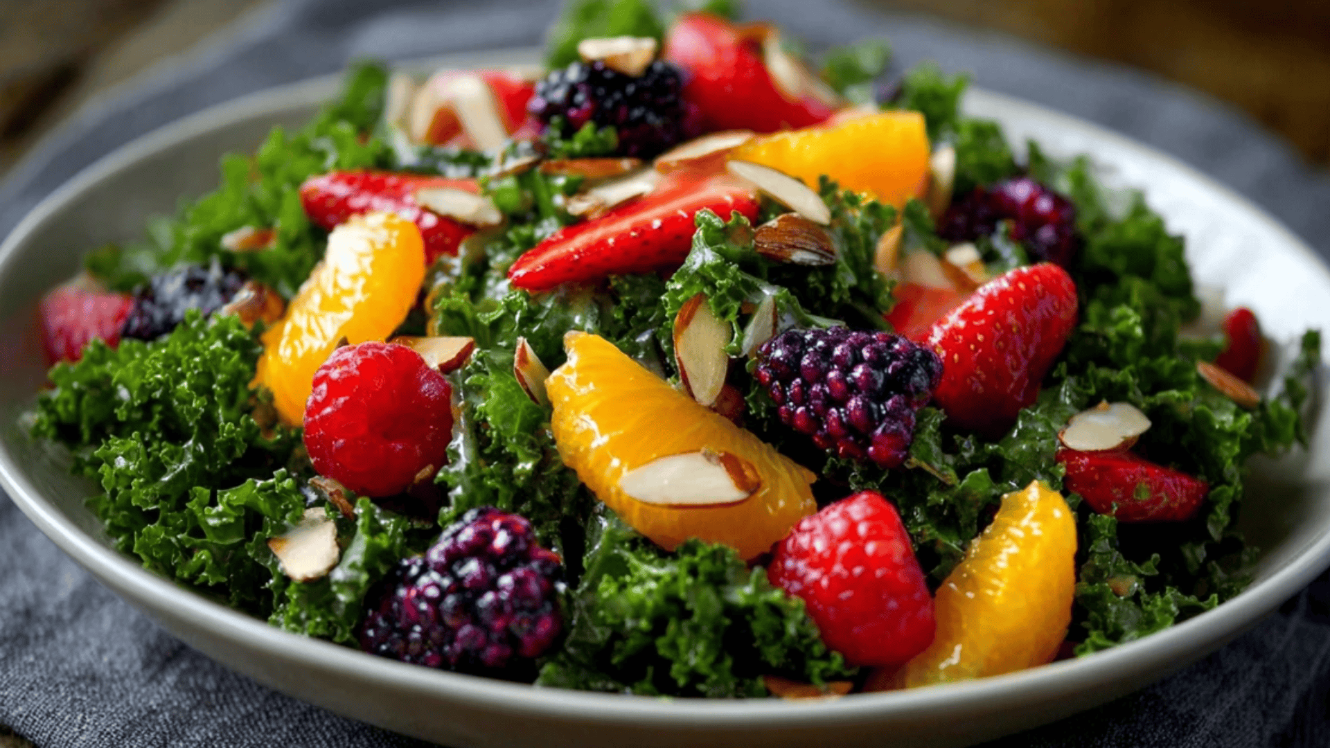 Fruity Kale Salad with Maple-Orange Dressing