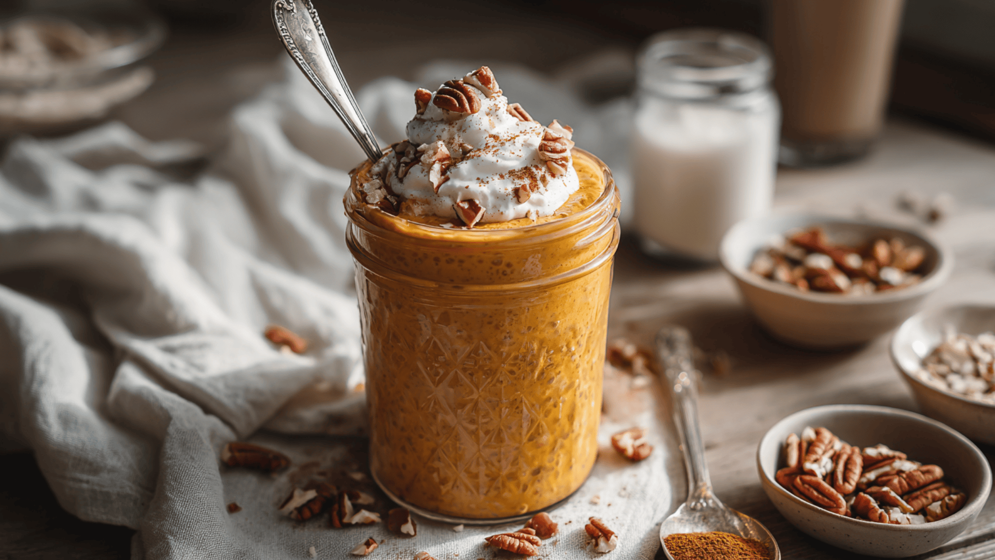 serve and enjoy pumpkin pie overnight oats