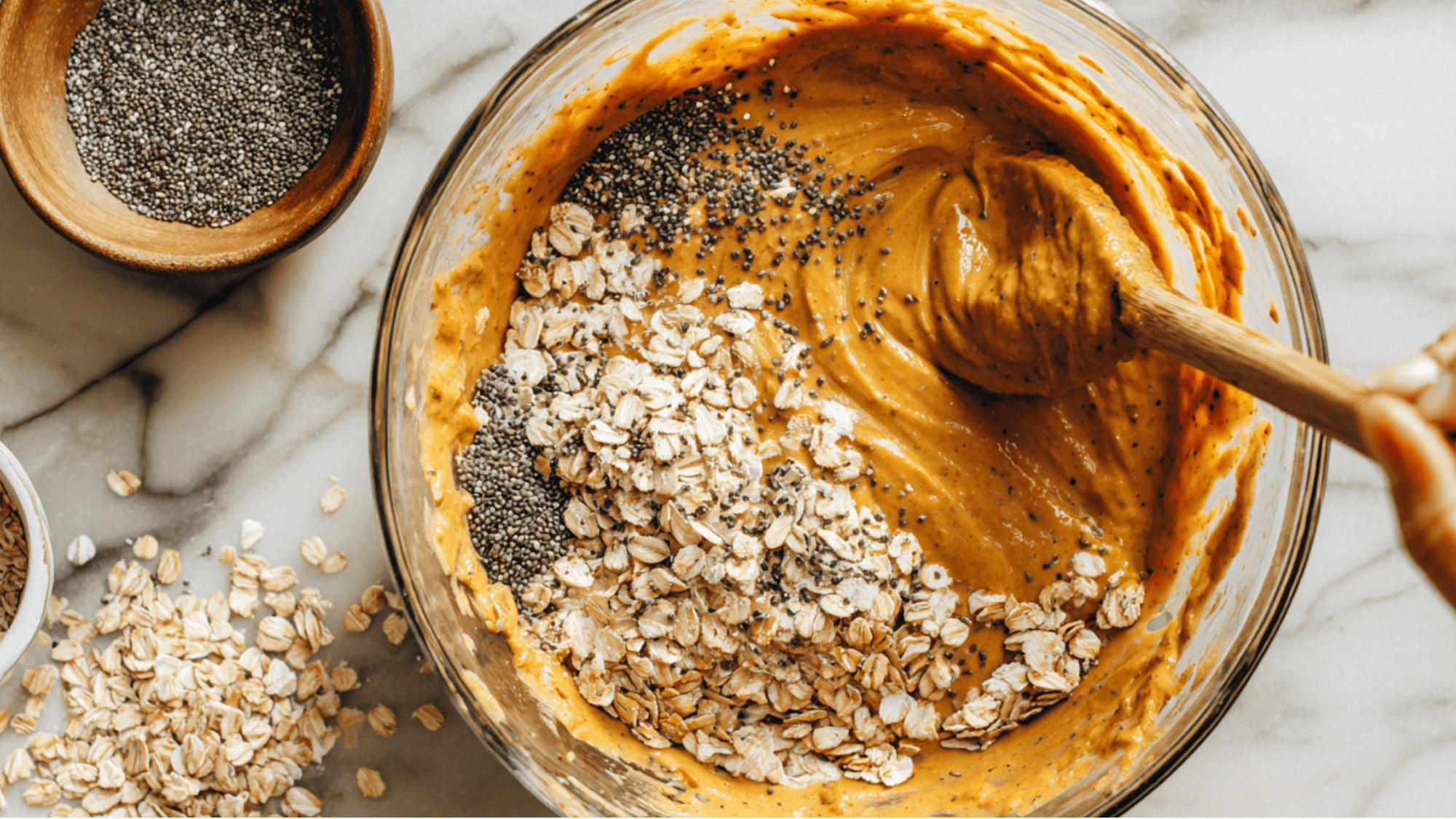 stir in oats and chia seeds