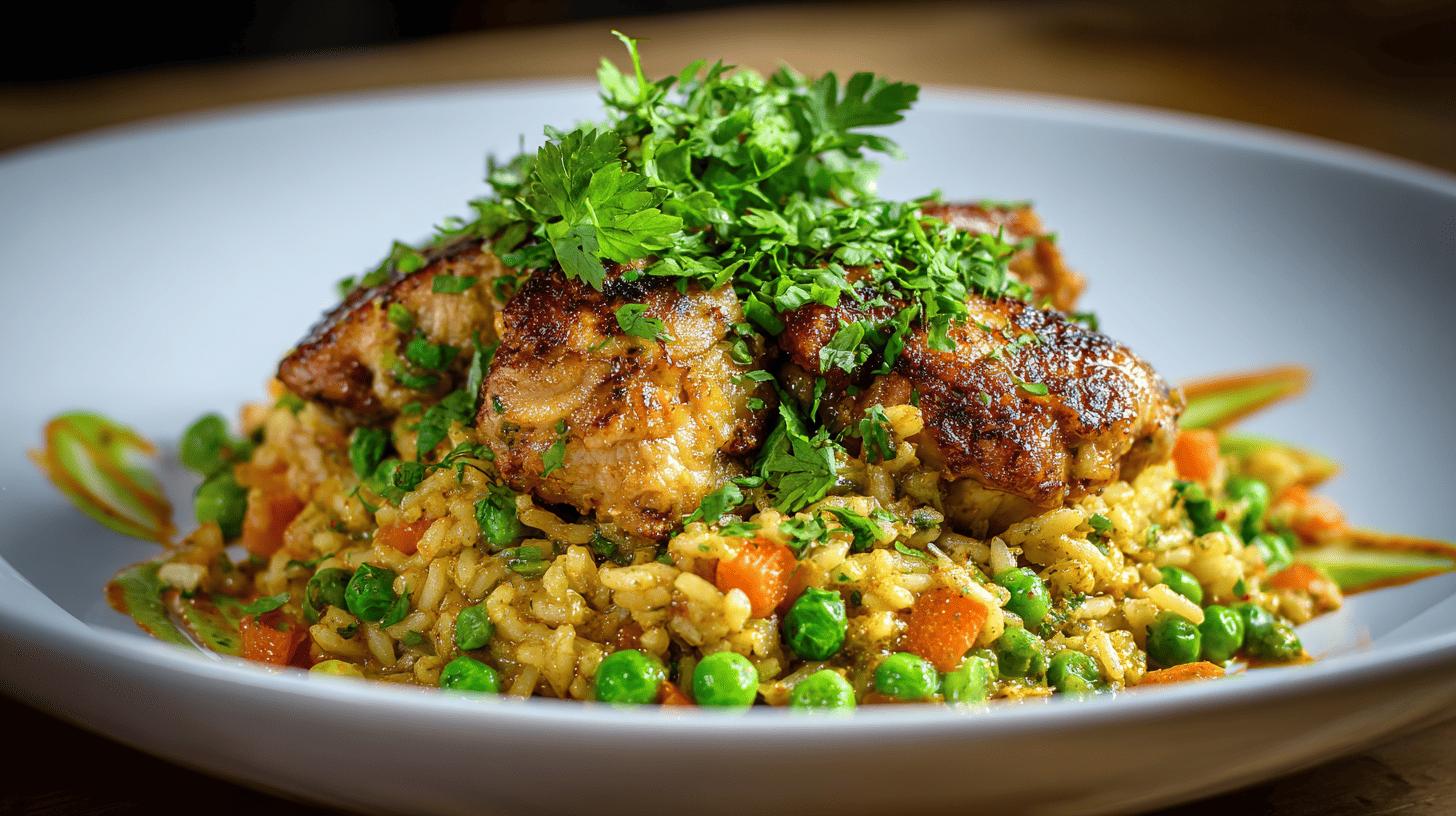 Arroz Con Pollo Peruvian Chicken With Rice Green Herbs