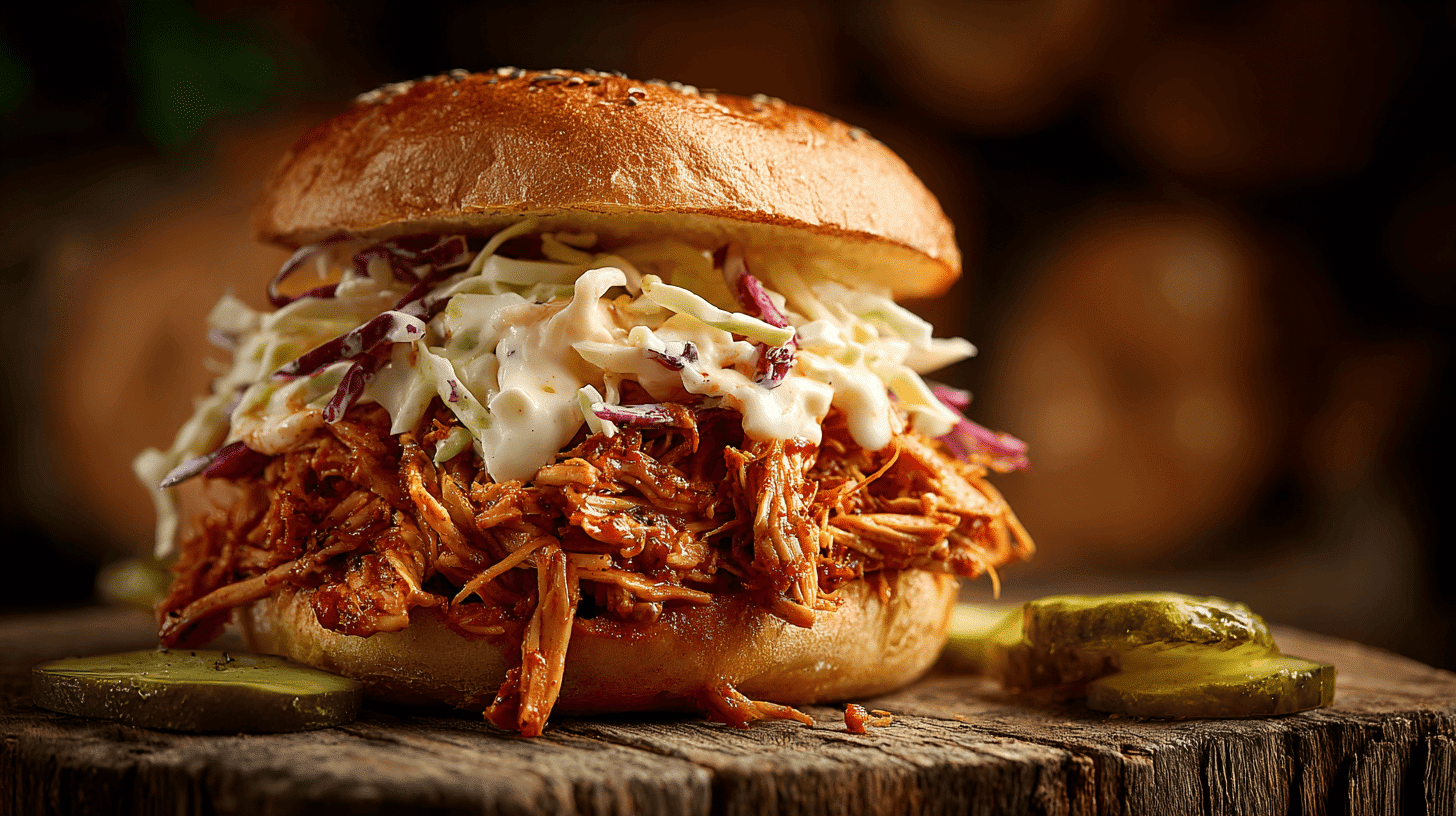 BBQ Jackfruit Pulled Pork Sandwich On Toasted Bun