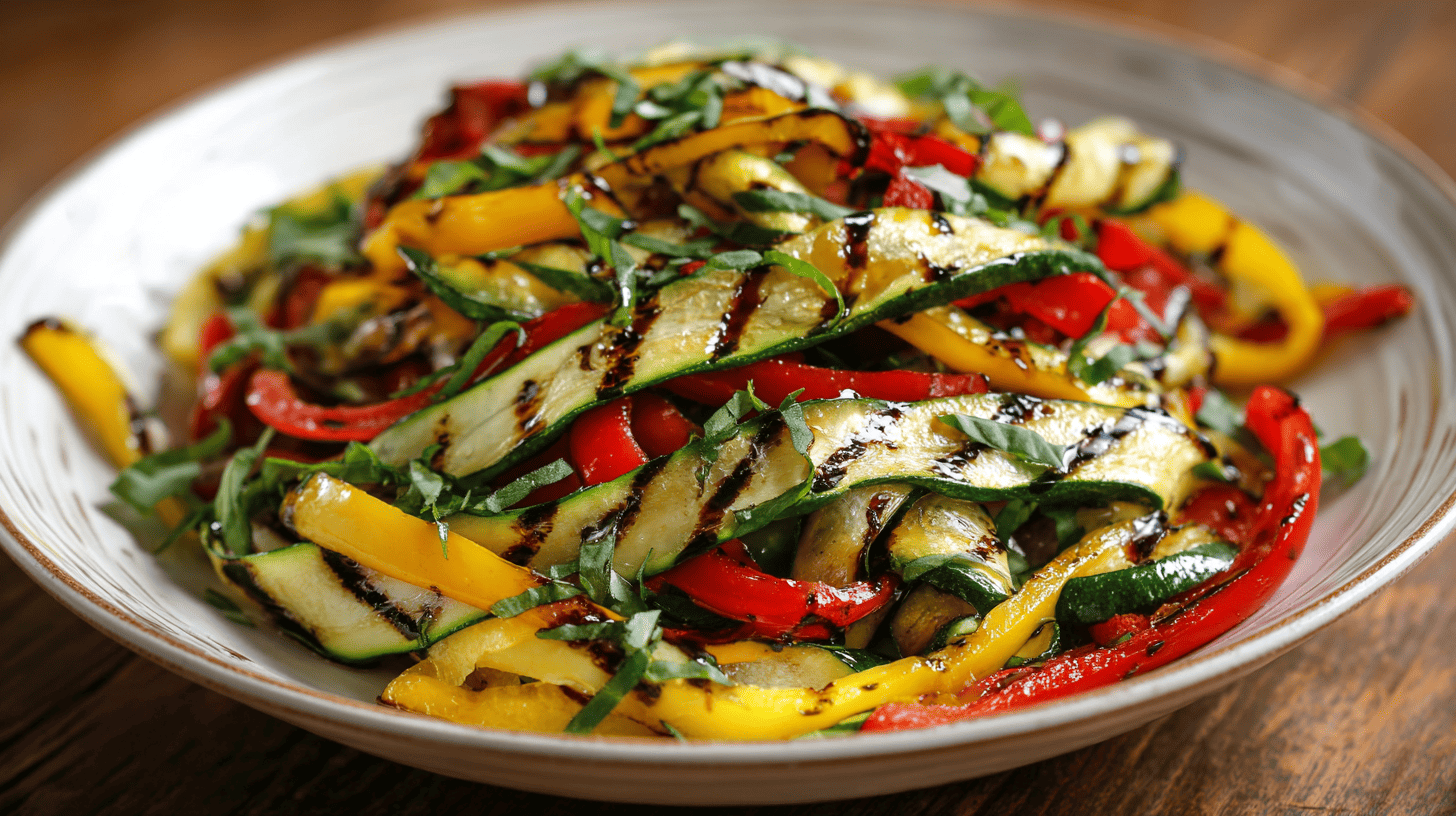 Charred Zucchini And Bell Pepper Ribbon Salad
