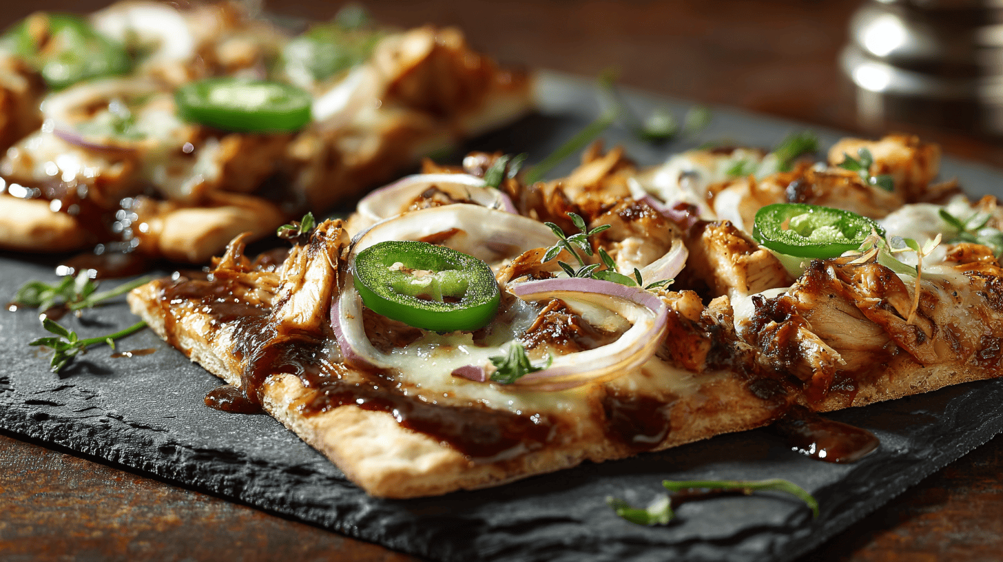 Gourmet BBQ Chicken Flatbread With Smoked Gouda And Jalapenos