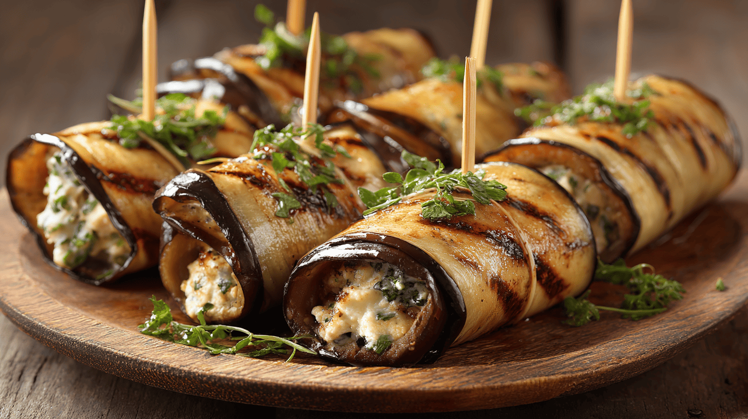 Grilled Eggplant Rolls With Herbed Cashew Filling