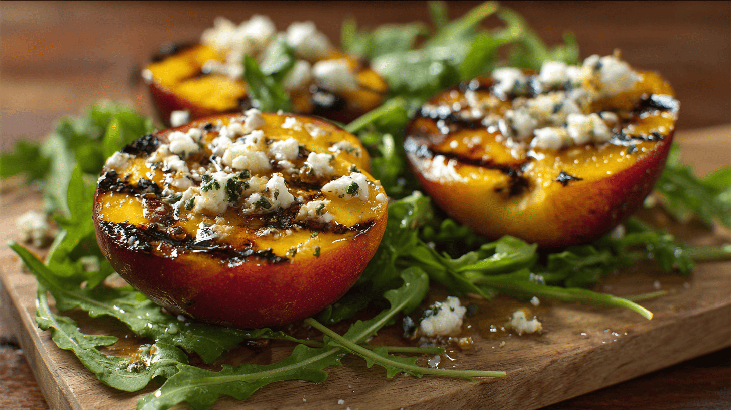 Grilled Peach And Arugula Salad With Vegan Feta