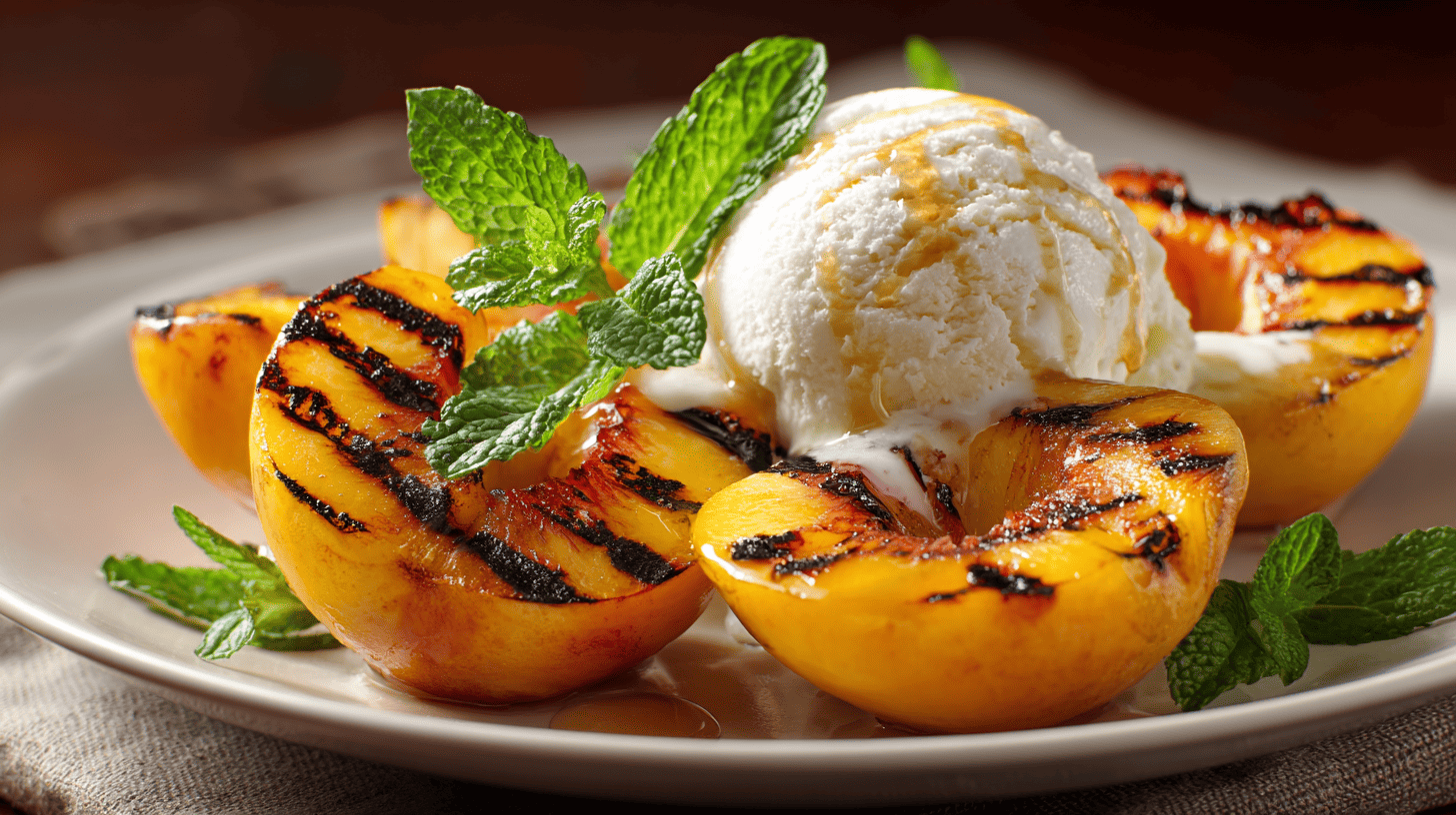 Grilled Peaches With Vegan Vanilla Ice Cream