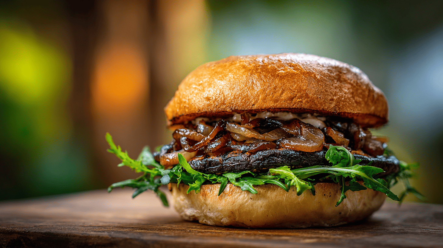 Grilled Portobello Mushroom Burger With Caramelised Onions