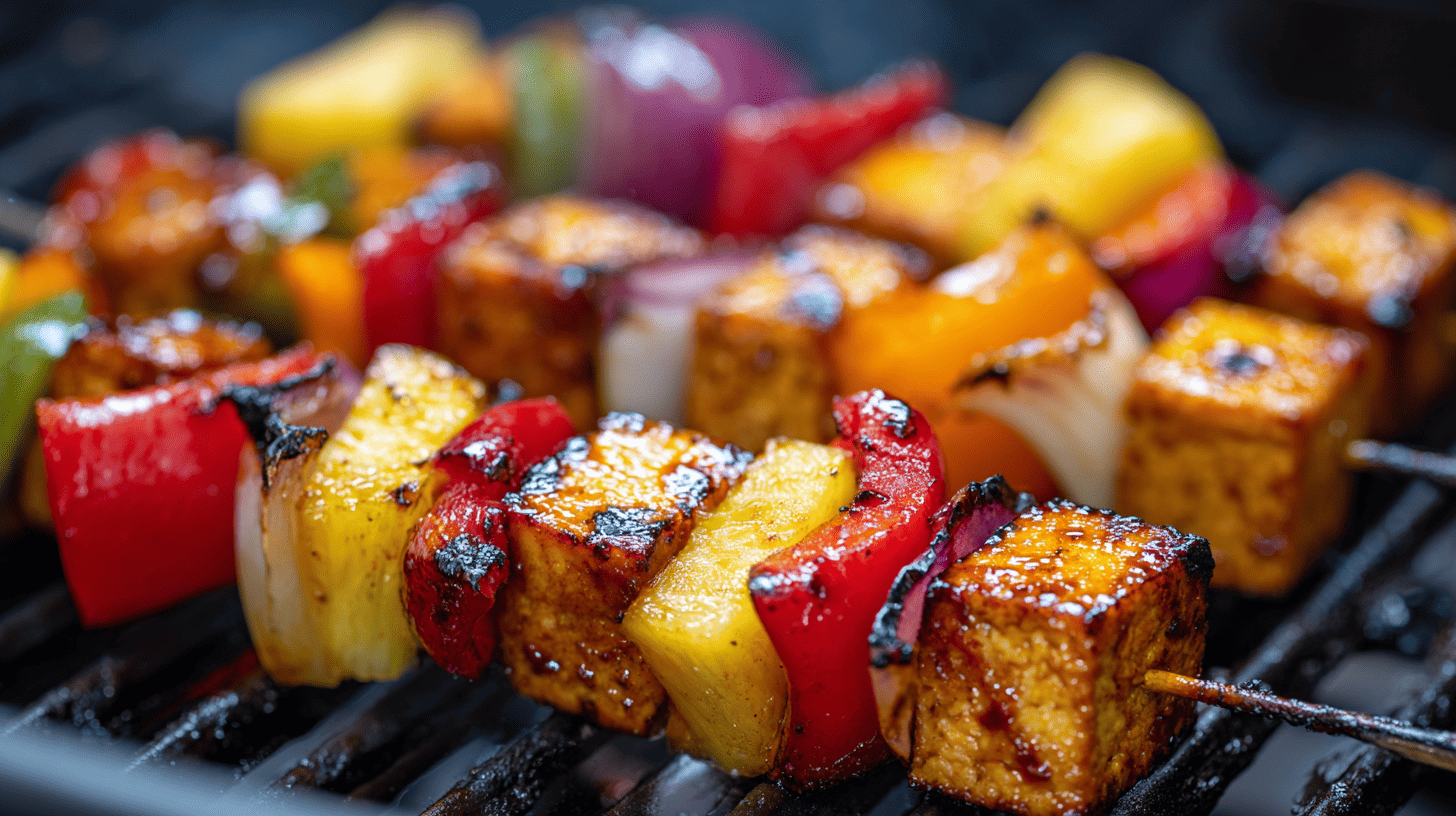 Grilled Teriyaki Tofu Skewers With Veggies And Pineapple