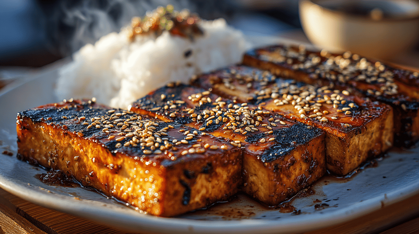 Korean Inspired BBQ Tofu Steaks With Sesame Seeds