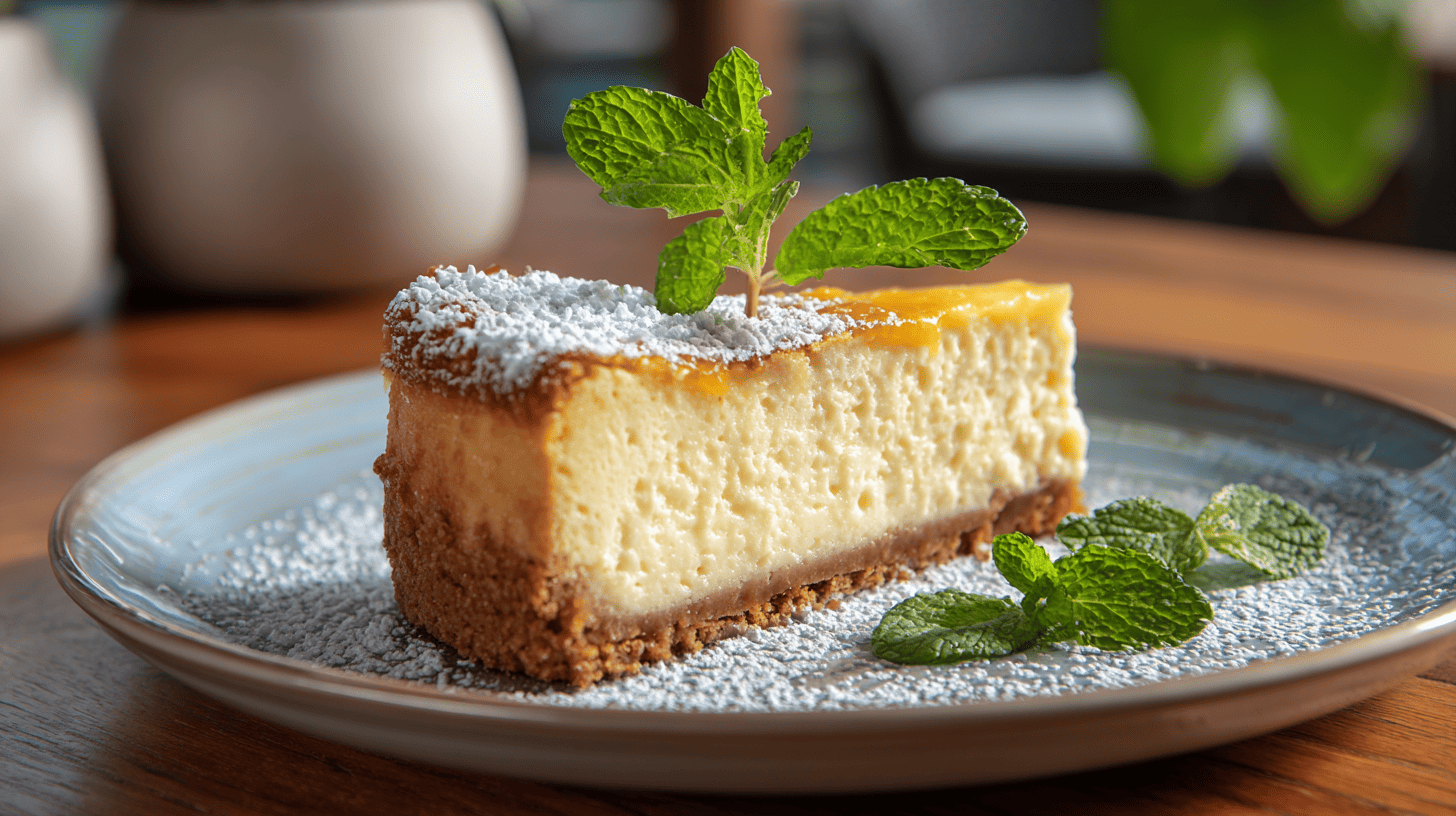 Lucuma Cheesecake Slice With Crumbly Cookie Crust