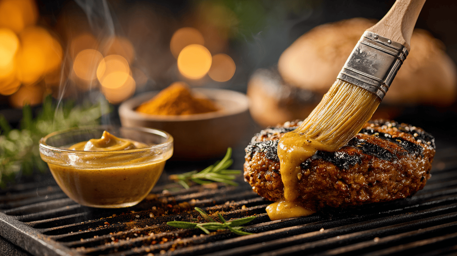 Mustard Maple Glaze Brushed On Grilled Veggie Burger