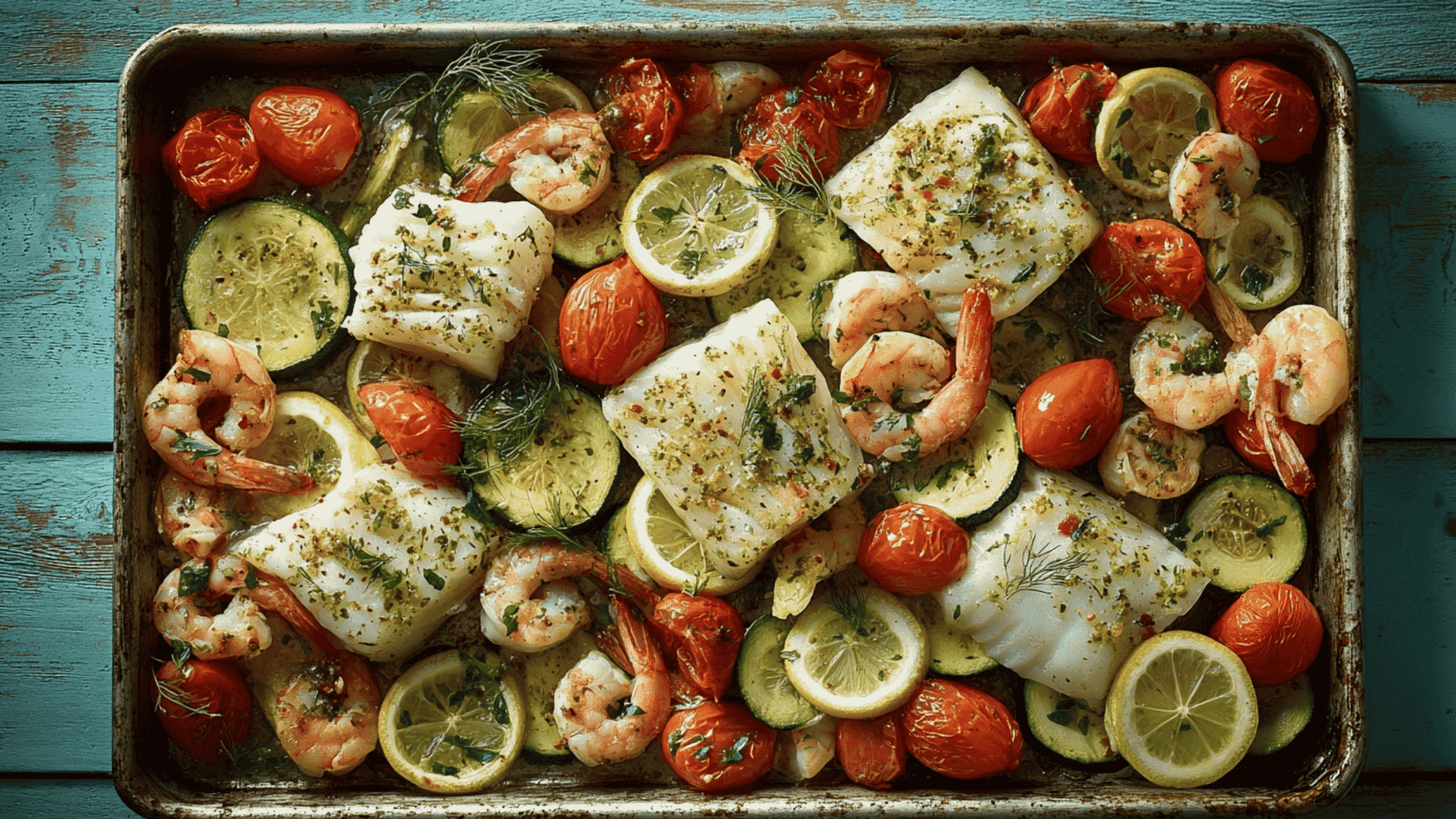 _One Pan Cod Shrimp With Vegetables