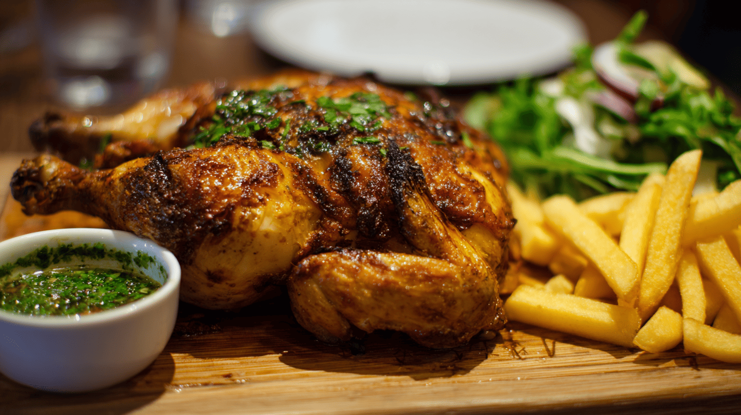 Pollo A La Brasa Rotisserie Chicken With Fries Salad Aji Verde