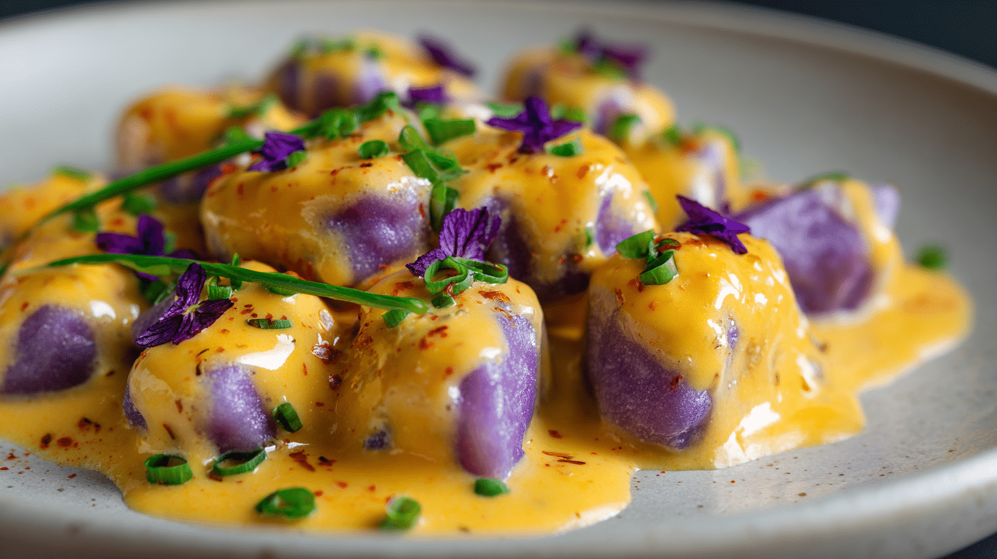 Purple Sweet Potato Gnocchi With Huancaina