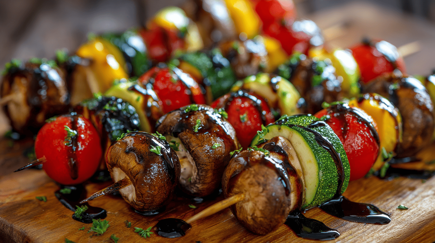 Rainbow Veggie Skewers With Balsamic Glaze
