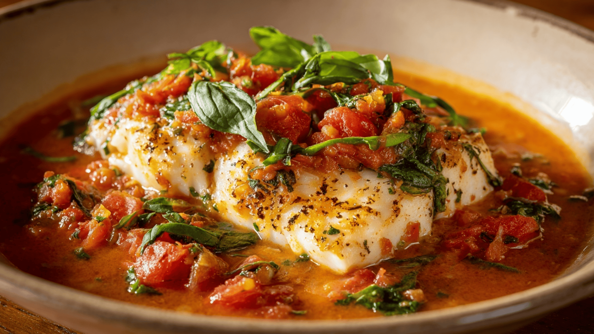 Steamed White Fish in Tomato Basil Sauce