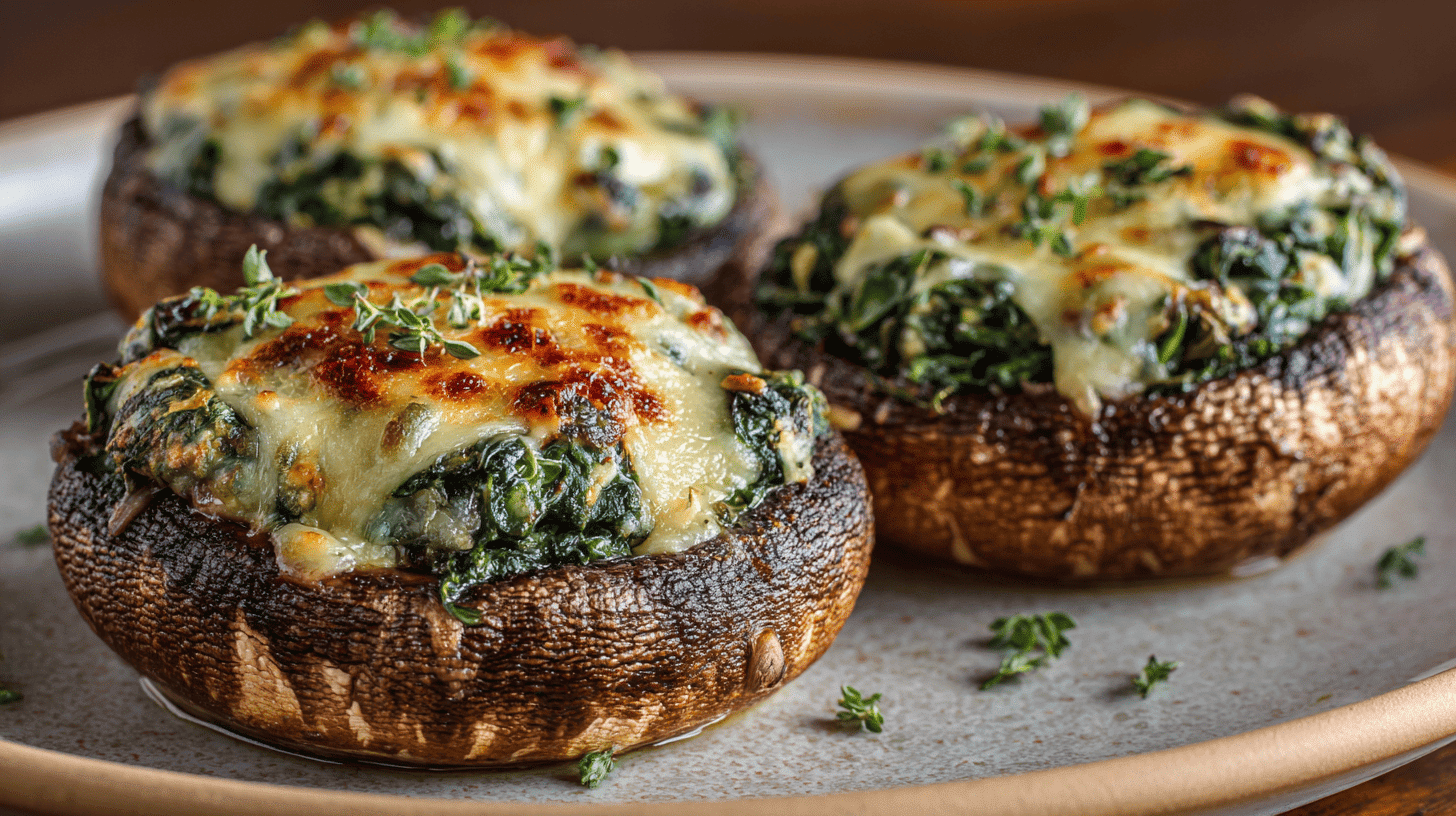 Stuffed Portobello Mushroom Caps With Spinach And Vegan Cheese