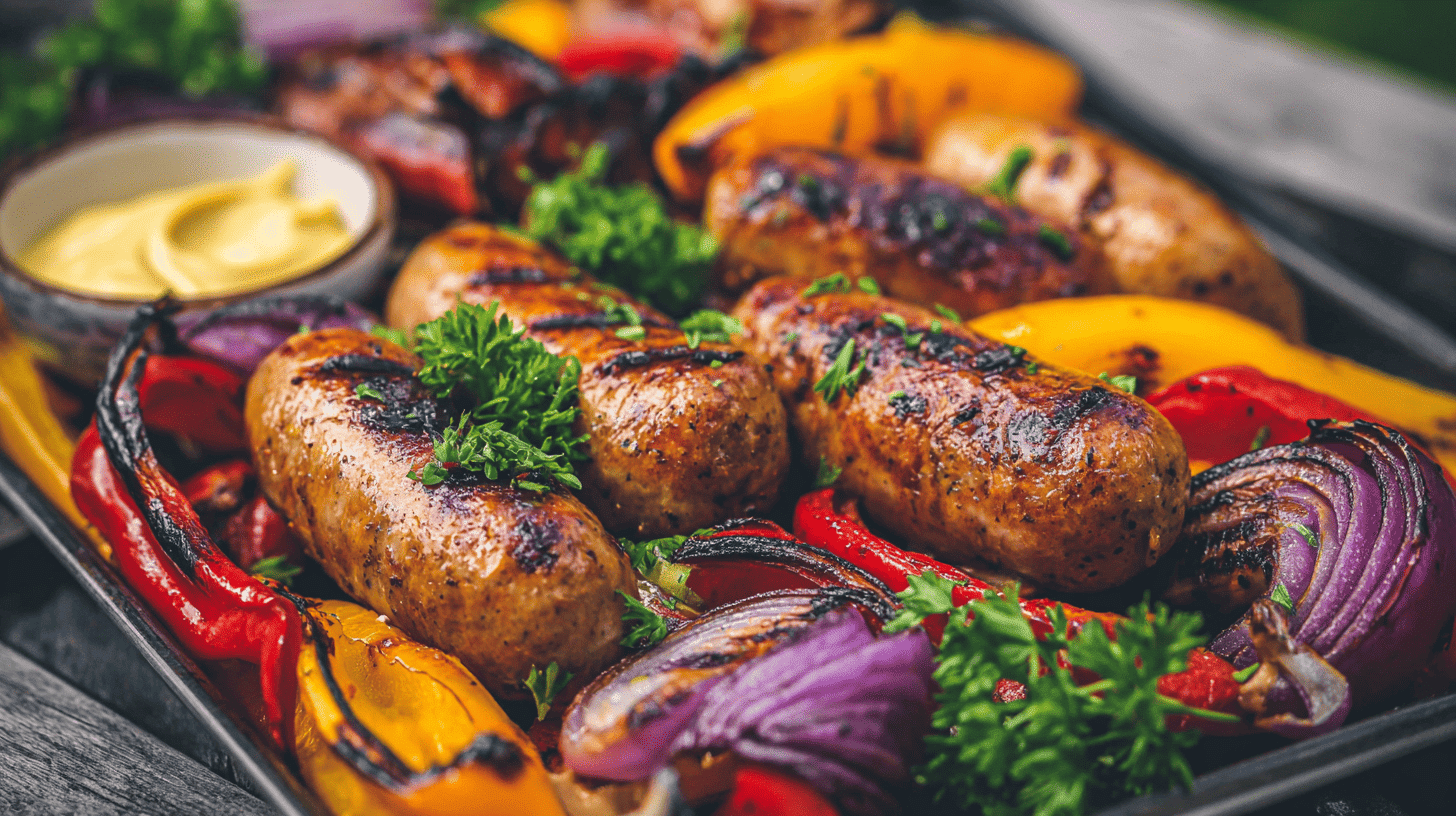 Vegan Sausages And Grilled Peppers Platter