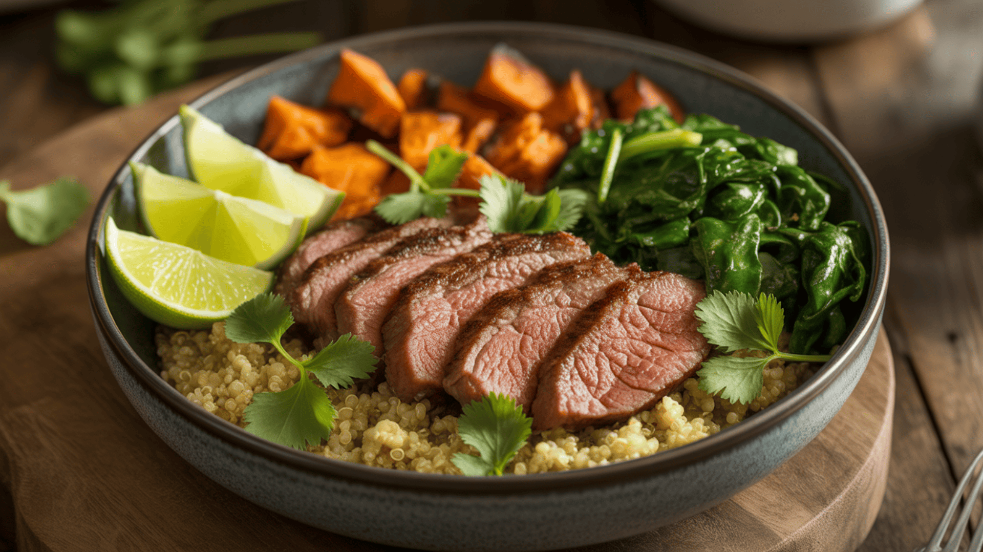 Sirloin steak quinoa bowl