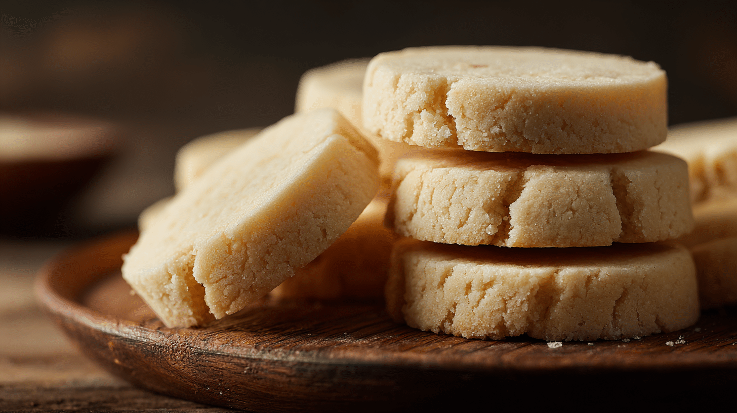 Eggless Shortbread Cookies Stacked On Board