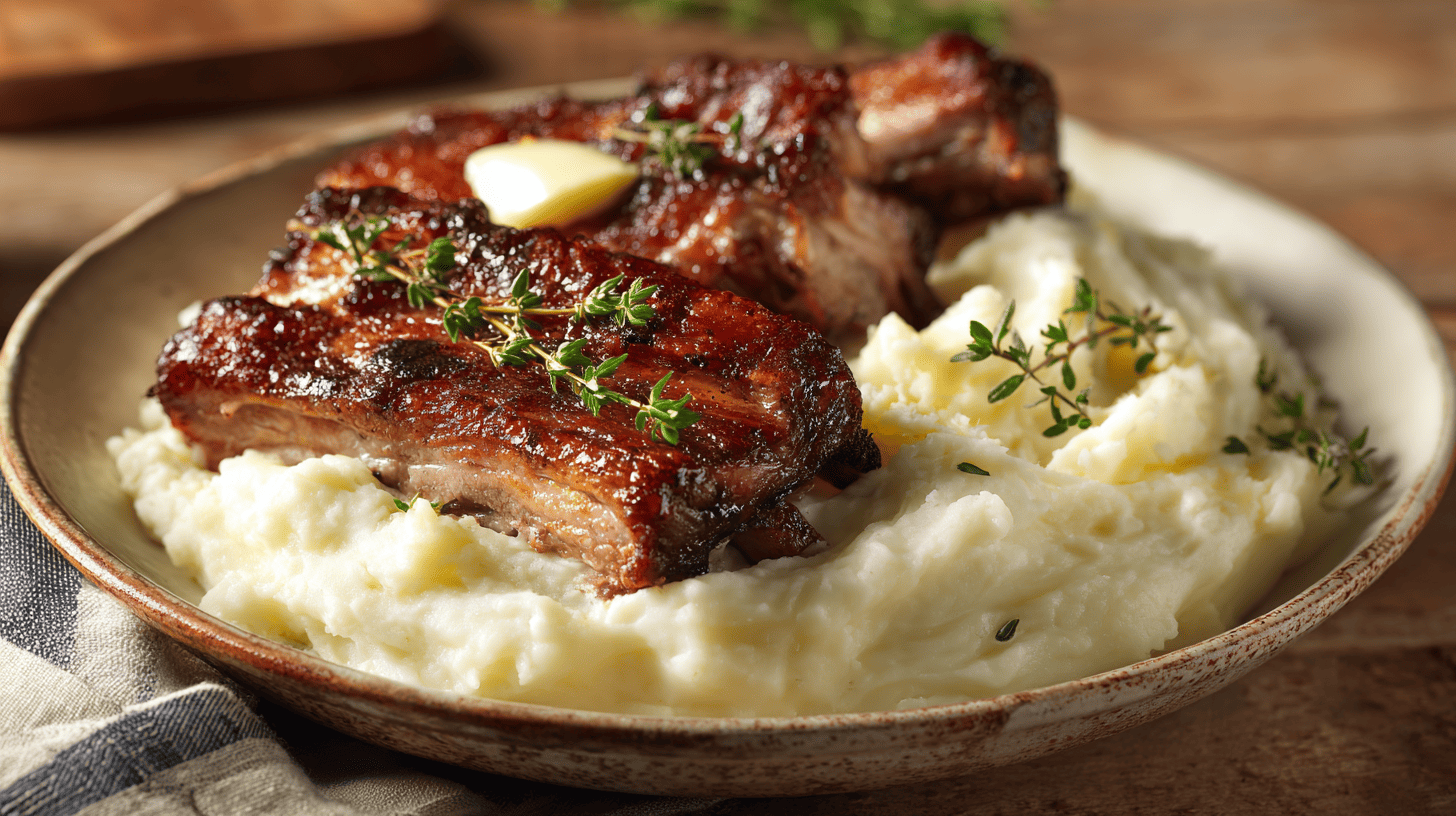 Garlic Mashed Potatoes Served With Pork Ribs