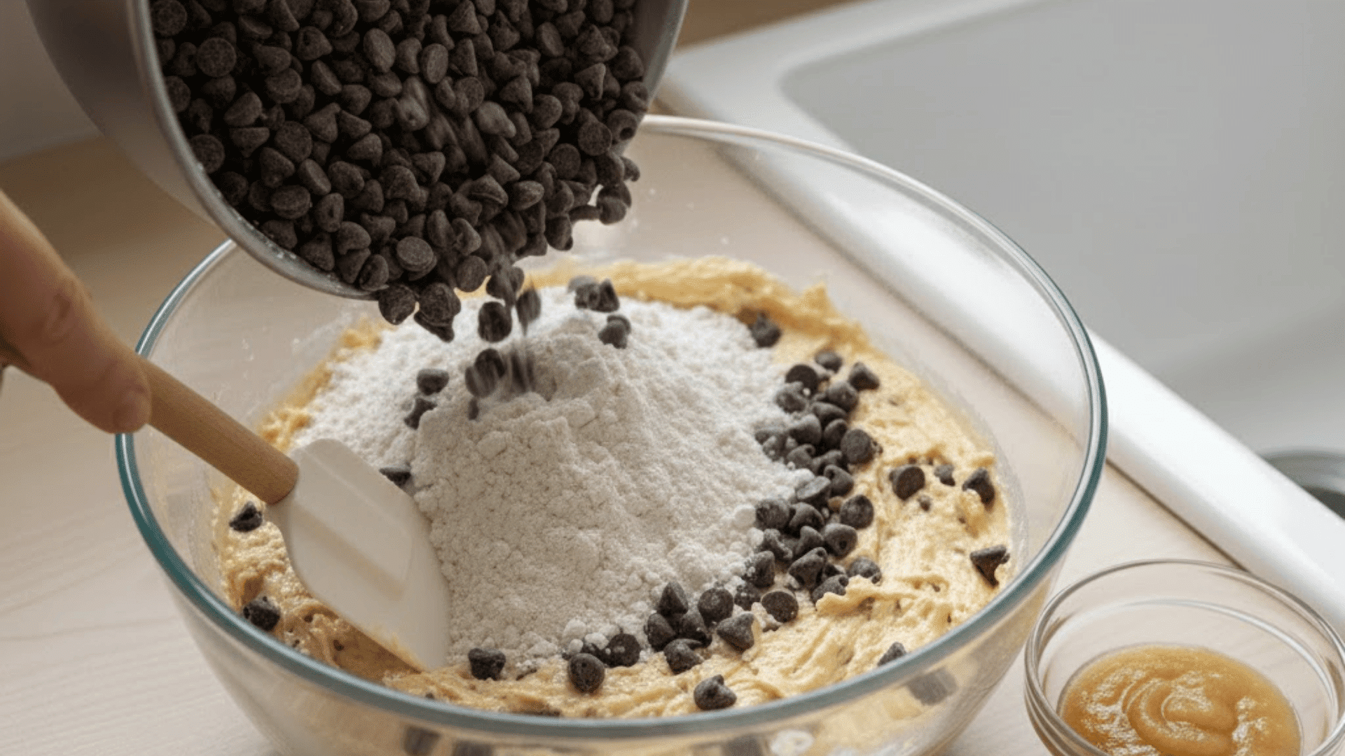 fold in dry ingredients and chocolate chips (1)