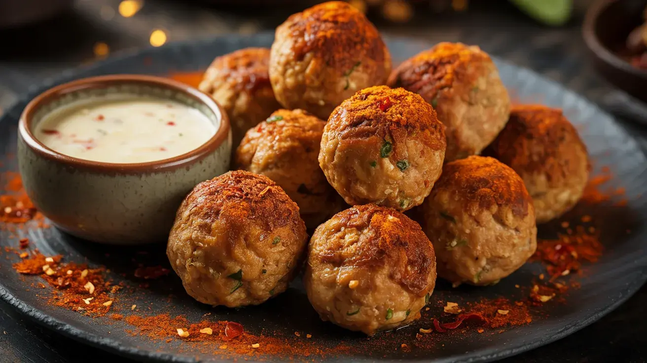 Crispy air-fried turkey meatballs dusted with smoked paprika and red pepper flakes