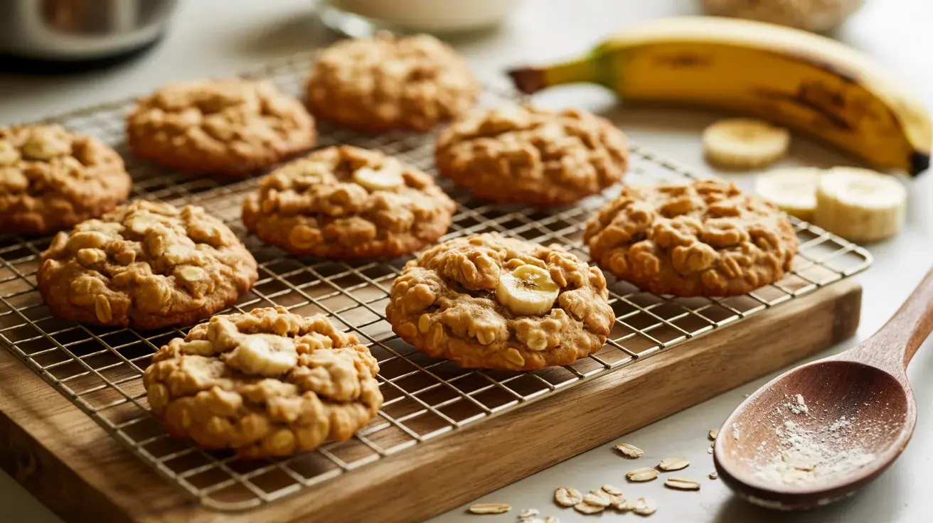 Freshly baked oatmeal cookies topped with banana slices
