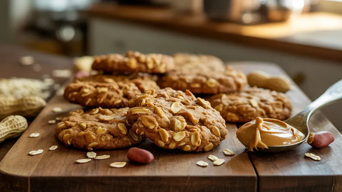 Oatmeal cookies studded with peanuts, with a spoonful of peanut butter